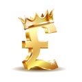 Shiny golden pound currency symbol with golden crown. Vector illustration Royalty Free Stock Photo