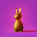 Shiny golden rabbit in purple pink neon light 3d rendering banner Contemporary creative minimalist style pop-art poster