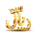 Shiny golden Rial currensy sign with golden crown. Symbol of Saudi monetary unit.