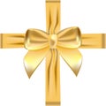 Shiny golden satin ribbon . Vector isolate gold bow for design greeting and discount card Royalty Free Stock Photo