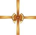 Shiny golden satin ribbon. Vector isolate gold bow