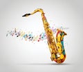 Golden Saxophone with Musical Notes Royalty Free Stock Photo