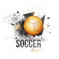 Golden soccer ball on abstract grungy background. Royalty Free Stock Photo