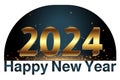 3d happy new year 2024 text with star in gold color