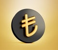 Shiny golden Turkish Lira Sign. TL currency symbol. Turkish Money. 3d illustration isolated background