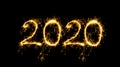 Shiny Golden 2020 Year isolated on black background Royalty Free Stock Photo