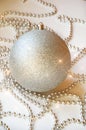 Gray Christmas ball on the Christmas tree. shiny ball. metallic color. decorations for the holiday. New year, Christmas. grey bead Royalty Free Stock Photo