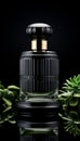 Shiny green bottle reflects freshness, nature liquid on black background generated by AI Royalty Free Stock Photo