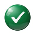Shiny green circular button with white check mark isolated on transparent background Royalty Free Stock Photo