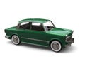 Shiny green vintage old compact car - slight top down view Royalty Free Stock Photo