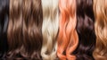 Shiny hair extensions of natural hair different colours. Shiny texture luxurious hair