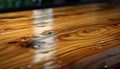 Shiny hardwood plank flooring reflects wet autumn plant dew drops generated by AI Royalty Free Stock Photo