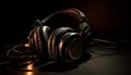 Shiny headphones playing modern rock music generated by AI