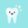 Shiny healthy tooth with emotional face, cute colorful vector icon illustration