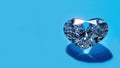 Shiny heart on blue background with copy space. The crystal heart gleams and sparkles. Romantic background. Computer