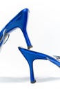 Shiny heels of blue shoes Royalty Free Stock Photo