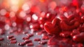 shiny horizontal valentine day design with glossy red floating hearts