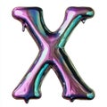 A shiny, iridescent balloon shaped like the letter \