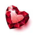 Shiny isolated red ruby heart shape with shadow on