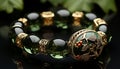 Shiny jewelry, fashion gift necklace, bracelet, gemstone, gold decoration generated by AI