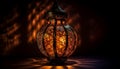 Shiny lantern illuminates old fashioned Arabic decor indoors generated by AI