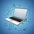 Shiny laptop with infographic elements. Royalty Free Stock Photo
