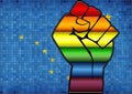 Shiny LGBT Protest Fist on a Alaska Flag