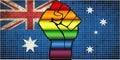 Shiny LGBT Protest Fist on a Australia Flag