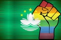 Shiny LGBT Protest Fist on a Macau Flag