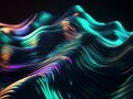 Shiny liquid wave in motion background for banner. Abstract green purple hologram glow fluid backdrop. Generative AI
