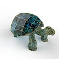 Shiny luxury crystal sapphire galapagos tortoise with edges framed golden wire, isolated