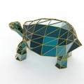 Shiny luxury crystal sapphire galapagos tortoise with edges framed golden wire, isolated