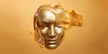 Shiny masks isolated on golding water cosmetic cream background. Closeup of Gold Cosmetic Face Mask on soft skin. Banner