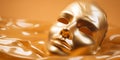 Shiny masks isolated on golding water cosmetic cream background. Closeup of Gold Cosmetic Face Mask on soft skin. Banner