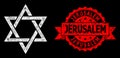 Distress Jerusalem Seal and Bright Polygonal Net David Star with Light Spots