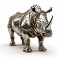 Shiny Metal Armor Rhino 3d Model With Chrome Reflections