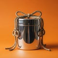 Shiny Metal Container with Rope Bow Royalty Free Stock Photo