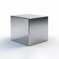 Shiny Metal Cube Image On White Background: Polished Craftsmanship, Precisionist, Monumental Scale