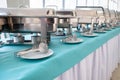 kitchen equipment on the table for a gourmet banquet or other service event