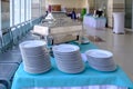 kitchen equipment on the table for a gourmet banquet or other service event
