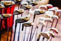 A shiny metal golf clubs for sale Royalty Free Stock Photo