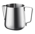 Shiny metal kettle boils water for soup