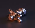 Shiny metal mechanical spare small part of machine in machinery and automotive industry, 3d rendering, isometric