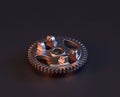 Shiny metal mechanical spare small part of machine in machinery and automotive industry, 3d rendering, isometric