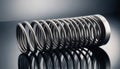 Shiny Metal Spring Coil on Reflective Surface with Industrial Design and Reflection Royalty Free Stock Photo