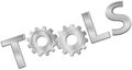 Shiny metal tools technology gear icon word