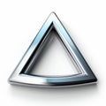 a shiny metal triangle on a white background