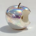 Shiny metallic apple with a bite taken out, showcasing a reflective surface and vibrant colors, resting on a soft gradient Royalty Free Stock Photo