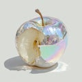 Shiny metallic apple with a bite taken out, showcasing a reflective surface and vibrant colors, resting on a soft gradient Royalty Free Stock Photo