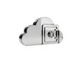 Shiny metallic cloud shaped safe icon representing cloud data security isolated on white background Royalty Free Stock Photo